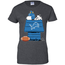 Load image into Gallery viewer, Detroit Lions Snoopy And Woodstock Waiting For Football Season T-Shirt For Women