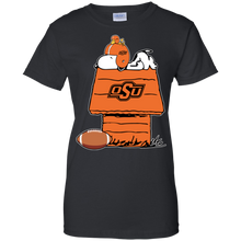 Load image into Gallery viewer, Oklahoma State Cowboys Snoopy And Woodstock Waiting For Football Season T-Shirt For Women