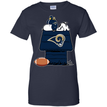 Load image into Gallery viewer, Los Angeles Rams Snoopy And Woodstock Waiting For Football Season T-Shirt For Women