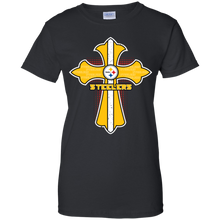 Load image into Gallery viewer, Cross Shirt For Jesus And Pittsburgh Steelers Fans T-Shirt For Women