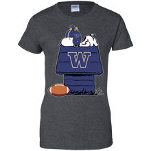 Load image into Gallery viewer, Washington Huskies Snoopy And Woodstock Waiting For Football Season T-Shirt For Women
