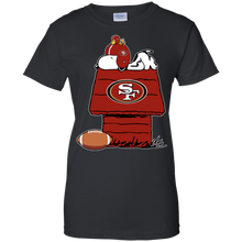 Load image into Gallery viewer, San Francisco 49ers Snoopy And Woodstock Waiting For Football Season T-Shirt For Women