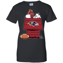 Load image into Gallery viewer, Baltimore Ravens Snoopy And Woodstock Waiting For Football Season T-Shirt For Women