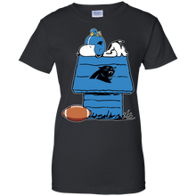 Load image into Gallery viewer, Carolina Panthers Snoopy And Woodstock Waiting For Football Season T-Shirt For Women