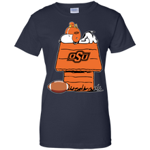 Load image into Gallery viewer, Oklahoma State Cowboys Snoopy And Woodstock Waiting For Football Season T-Shirt For Women