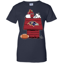 Load image into Gallery viewer, Baltimore Ravens Snoopy And Woodstock Waiting For Football Season T-Shirt For Women