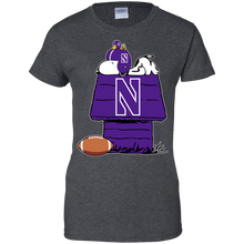 Load image into Gallery viewer, Northwestern Wildcats Snoopy And Woodstock Waiting For Football Season T-Shirt For Women