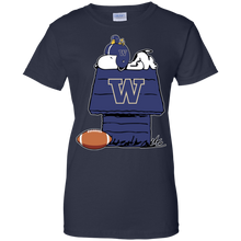 Load image into Gallery viewer, Washington Huskies Snoopy And Woodstock Waiting For Football Season T-Shirt For Women