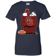 Load image into Gallery viewer, Oklahoma Sooners Snoopy And Woodstock Waiting For Football Season T-Shirt For Women