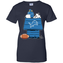Load image into Gallery viewer, Detroit Lions Snoopy And Woodstock Waiting For Football Season T-Shirt For Women