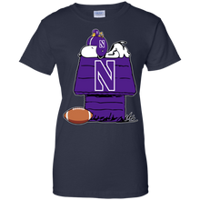 Load image into Gallery viewer, Northwestern Wildcats Snoopy And Woodstock Waiting For Football Season T-Shirt For Women