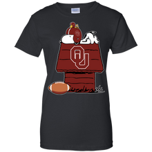 Load image into Gallery viewer, Oklahoma Sooners Snoopy And Woodstock Waiting For Football Season T-Shirt For Women