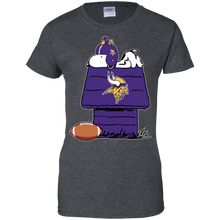 Load image into Gallery viewer, Minnesota Vikings Snoopy And Woodstock Waiting For Football Season T-Shirt For Women