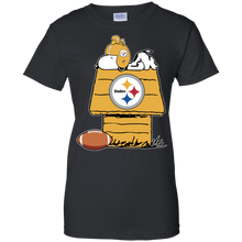 Load image into Gallery viewer, Pittsburgh Steelers Snoopy And Woodstock Waiting For Football Season T-Shirt For Women