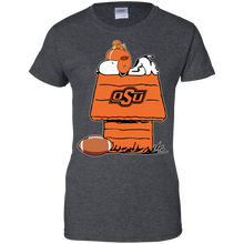 Load image into Gallery viewer, Oklahoma State Cowboys Snoopy And Woodstock Waiting For Football Season T-Shirt For Women