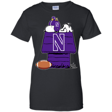 Load image into Gallery viewer, Northwestern Wildcats Snoopy And Woodstock Waiting For Football Season T-Shirt For Women