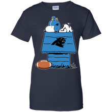 Load image into Gallery viewer, Carolina Panthers Snoopy And Woodstock Waiting For Football Season T-Shirt For Women